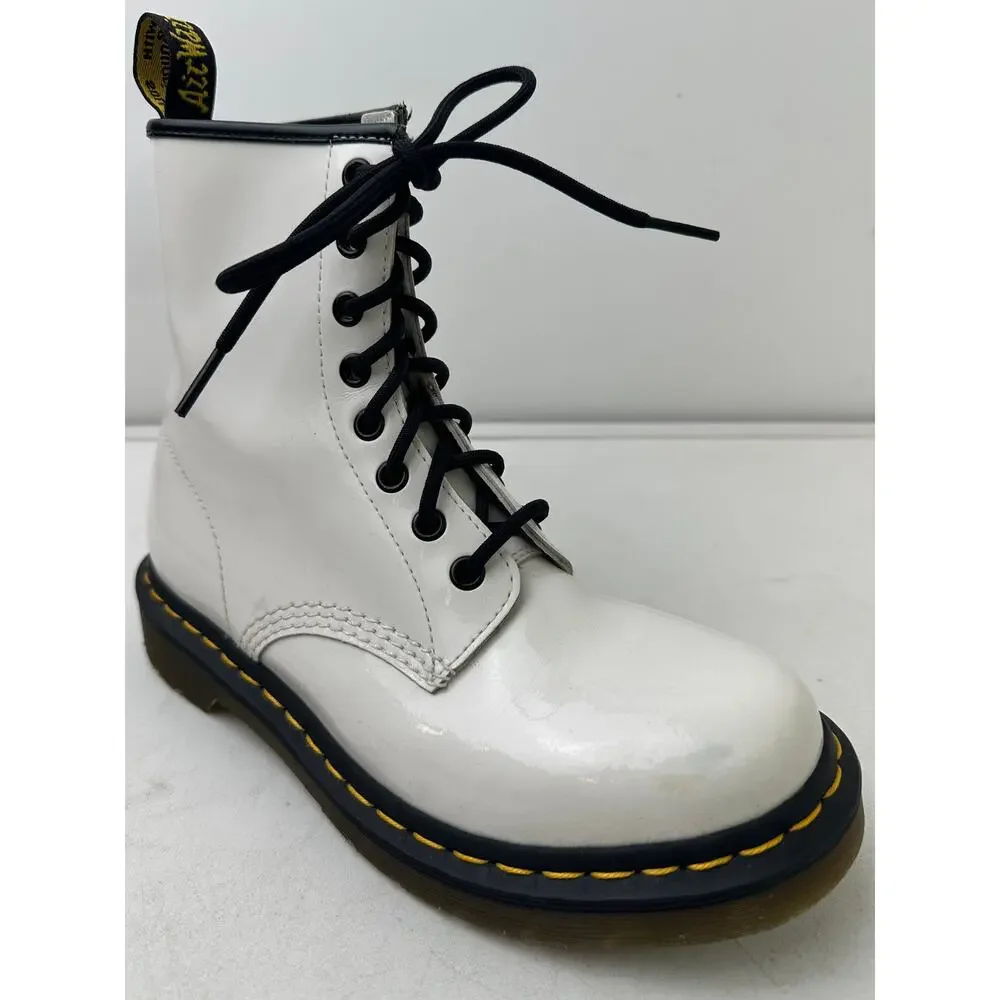 Dr. Martens 1460 White Patent Leather 8-Eye Combat Boots Women's Sz 7